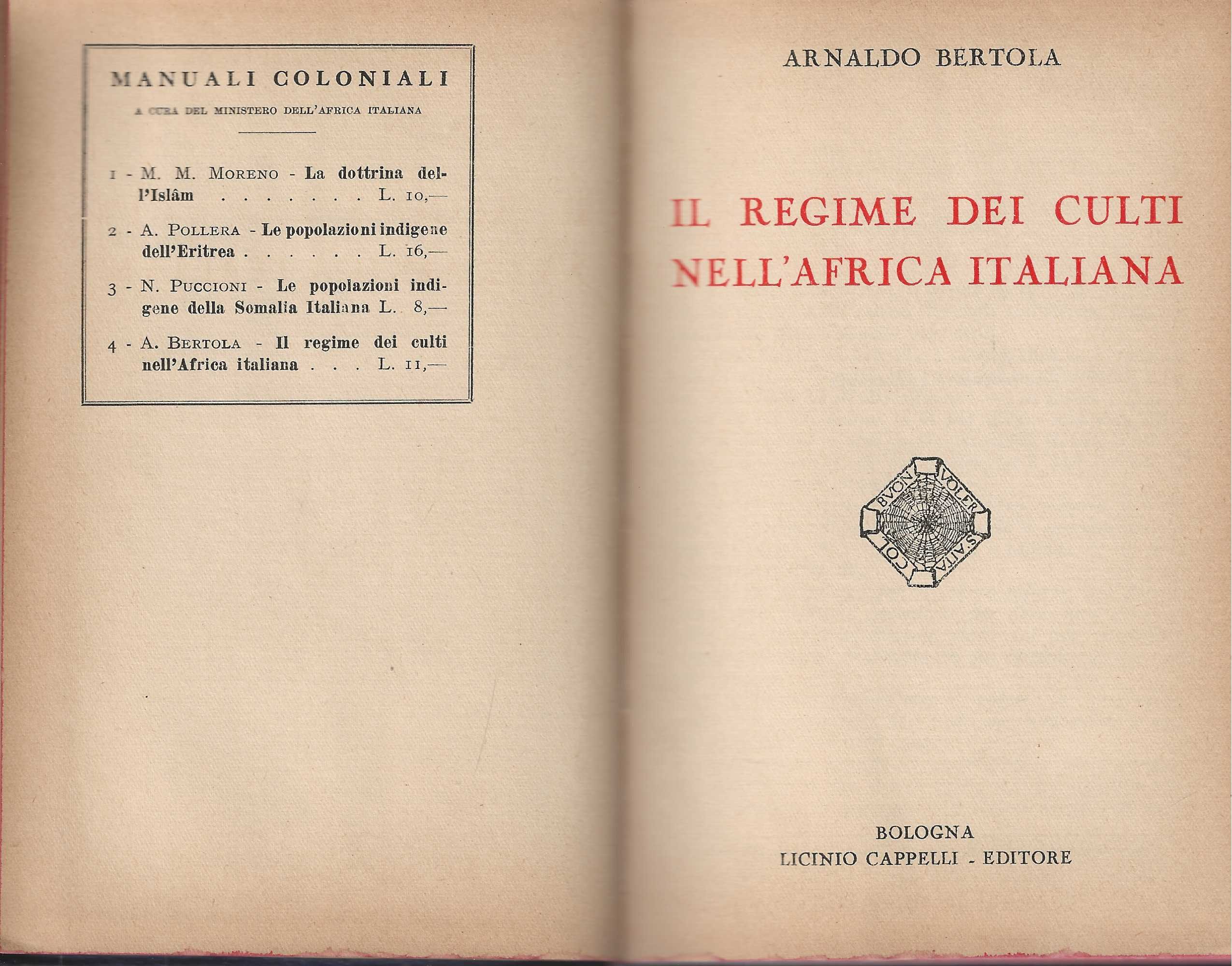 Il regime dei culti nell'Africa Italiana