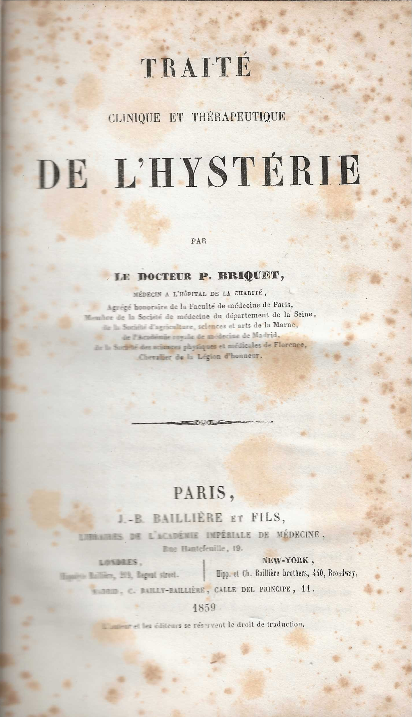 Traité clinique et thérapeutique de l' hystérie